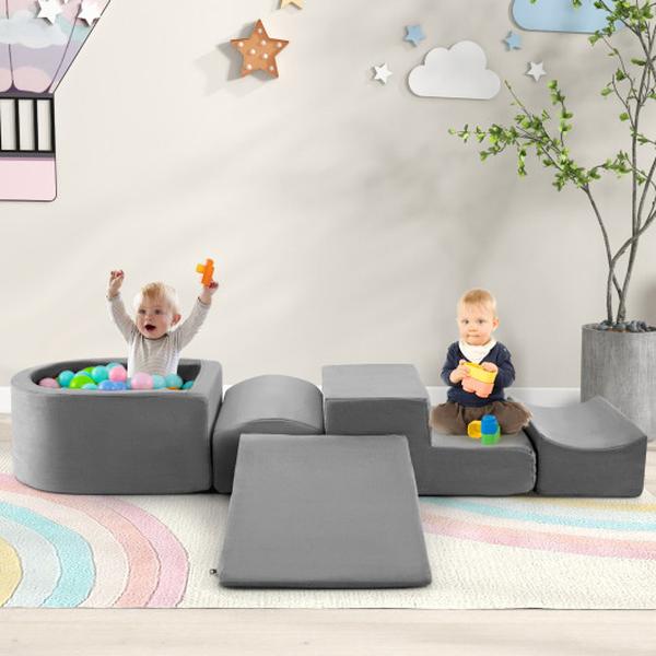 TP10267GR Climb & Crawl Playset with Ball Pit for Kids - Gray - 5 Piece