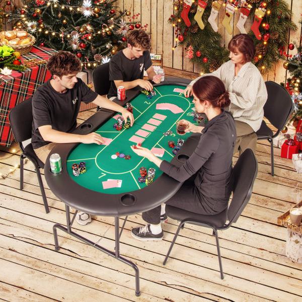 UY10158GN 72 x 36 x 30.5 in. Foldable Poker Table with 8 Cup Holders - Green