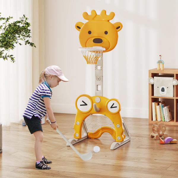 Picture of Costway UY10169 4-in-1 Toddler Height Adjustable Basketball Hoop with Ring Toss for 3 & Up Kids