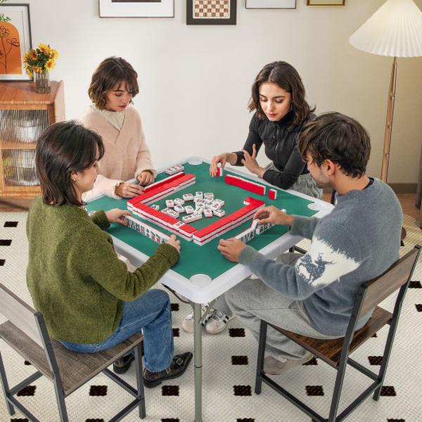 UY10170GN 35 in. 4 Player Game Card Folding Mahjong Table with Cup Holders - Green