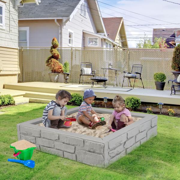 NP10941GR 2-in-1 HDPE Kids Sandbox with Cover & Bottom Liner - Gray