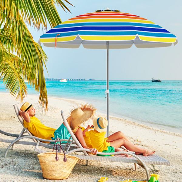 NP12248CS 6.5 ft. Beach Umbrella with Carry Bag without Weight Base - Multi Color