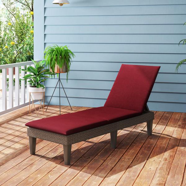 NP11525BN-A-NP11525RE-1 Patio Lounge Outdoor Recliner Chair with Cushion 3-Position Adjustable Backrest - Red