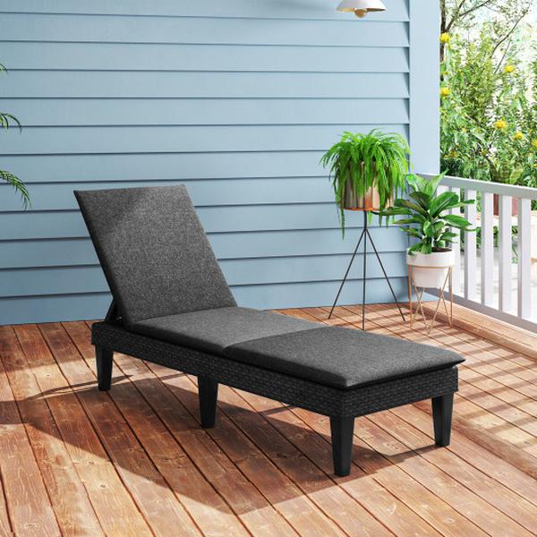 NP11525DK-A-NP11525HS-1 3-Position Adjustable Backrest & Cushion Patio Lounge Chair - Gray