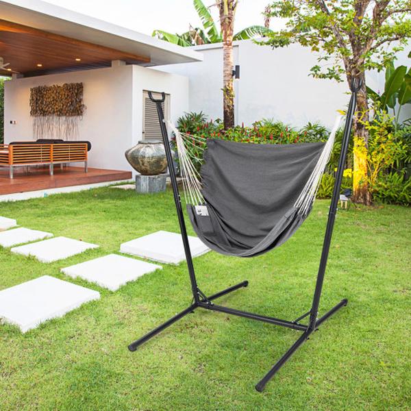 NP11566GR Hammock Chair with Stand 6-Position Adjustable Height & Side Pocket - Gray
