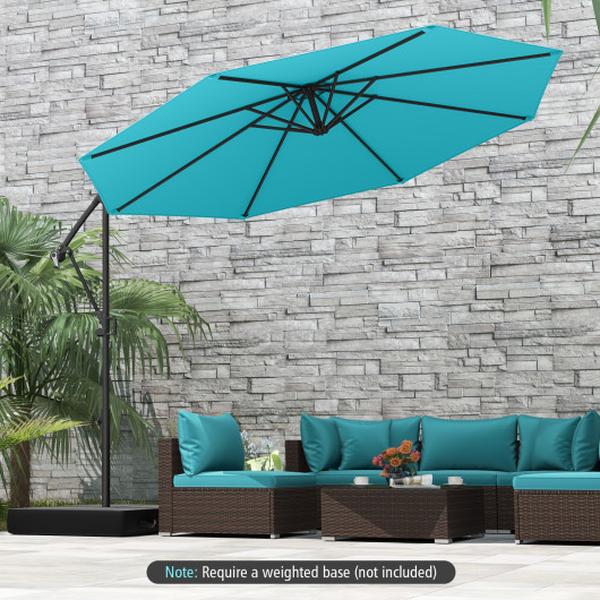 NP12245TU 10 ft. Offset Hanging Umbrella with Base & Infinite Tilt - Turquoise