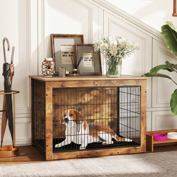 Picture of Costway PU10066ES Dog Crate Furniture with Cushion & Double Doors for Small & Medium Dogs - 37 in.