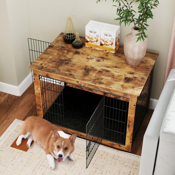 Picture of Costway PU10066ES Dog Crate Furniture with Cushion & Double Doors for Small & Medium Dogs - 37 in.
