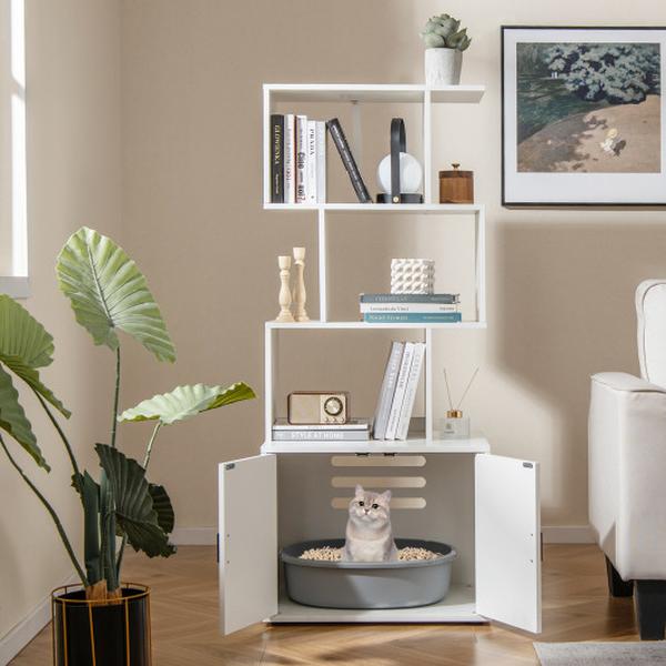 PV10166WH 56 in. Tall Cat Litter Box Enclosure with Storage - White