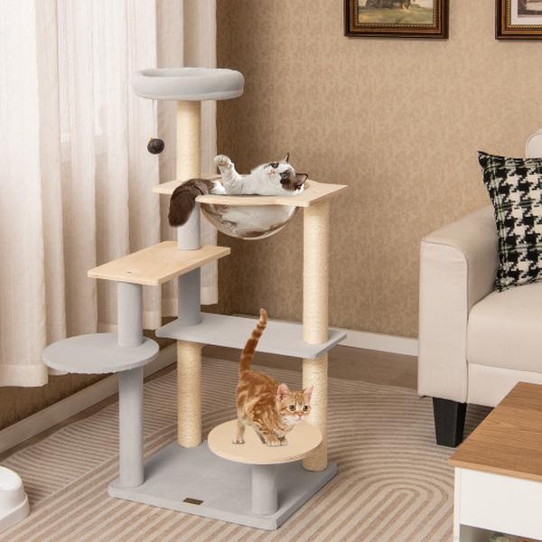 Picture of Costway PV10251NA 44 in. Modern Multi-Level Cat Tree Tower with Removable Padded Top Perch - Natural