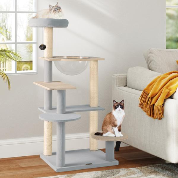 Picture of Costway PV10251NA 44 in. Modern Multi-Level Cat Tree Tower with Removable Padded Top Perch - Natural