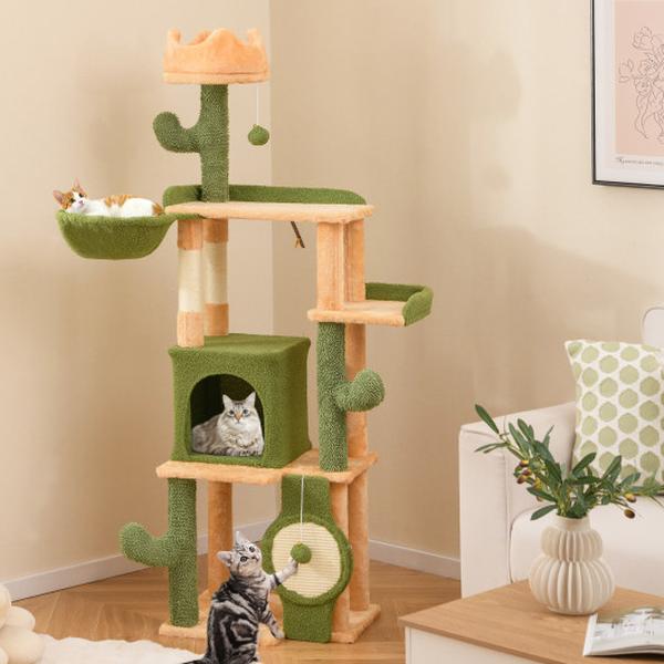 Picture of Costway PV10260 63 in. Cactus Cat Tree with Sisal Scratching Posts & Board for Indoor Cats