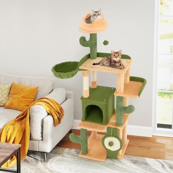 Picture of Costway PV10260 63 in. Cactus Cat Tree with Sisal Scratching Posts & Board for Indoor Cats