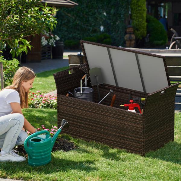 Picture of Costway NP11971GR Outdoor Bench with Hand-Woven PE Rattan Wicker & Side Handles - Gray