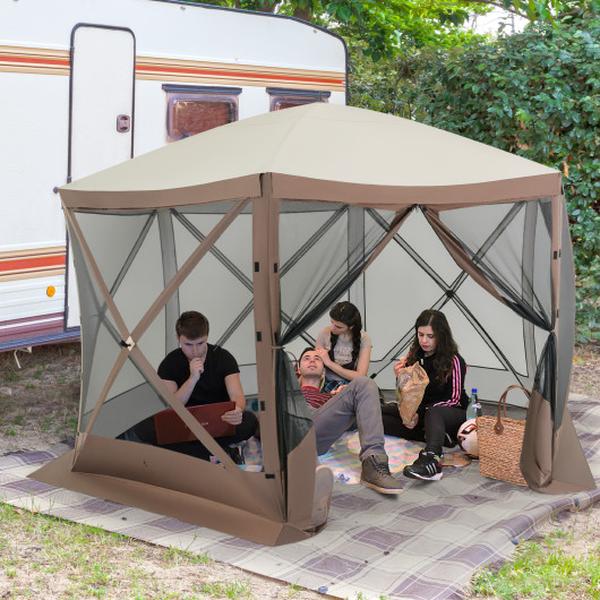 NP12072CF Pop-Up 6-Sided Instant Setup Screen House Hub Tent Gazebo with Mesh Netting Walls - Coffee