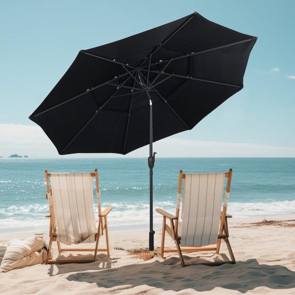 NP12191BK 10 ft. 3-Tier Vented Patio Umbrella with Push Button Tilt - Black