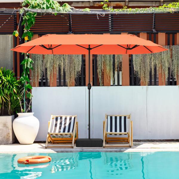 NP12263OR 13 ft. Double-Sided Patio Twin Table Umbrella with Crank Handle - Orange
