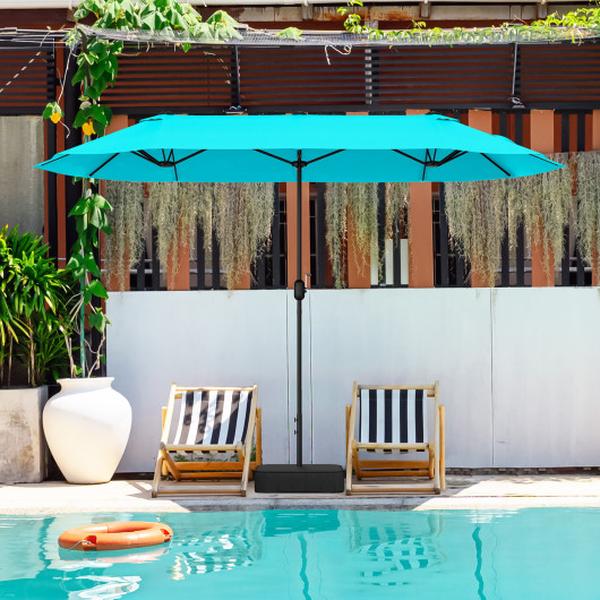 NP12263TU 13 ft. Double-Sided Patio Twin Table Umbrella with Crank Handle - Turquoise