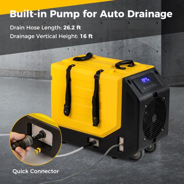Picture of Costway ES10403US-YE 190 PPD Commercial Dehumidifier with Pump & 2 Wheels - Yellow