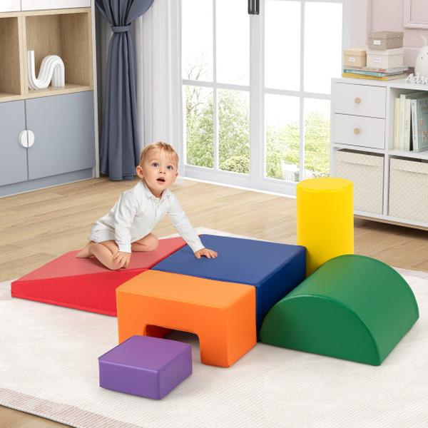 FH10099MX Foam Climbing Blocks Indoor Climb & Crawl Activity Playset with Rectangles - Orange - 6 Piece
