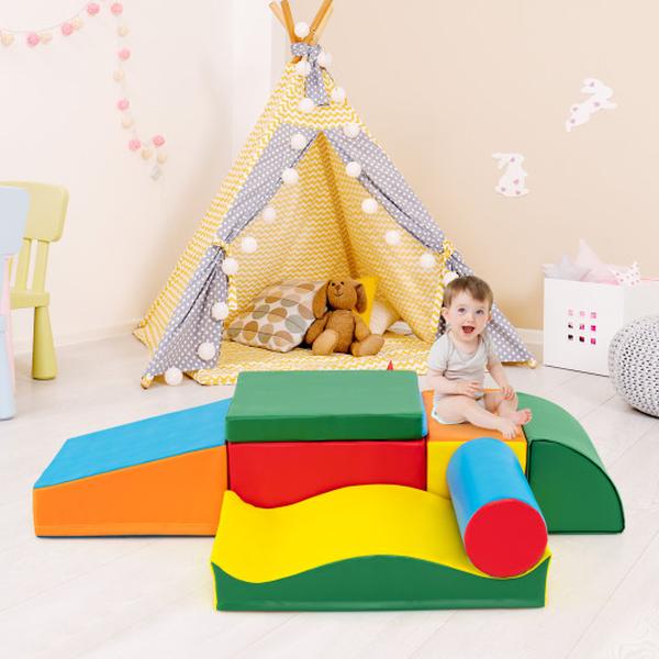 FH10119 Multi Color Toddlers Climbing Toys with EPE Foam & Removable PU Leather - 7 Piece