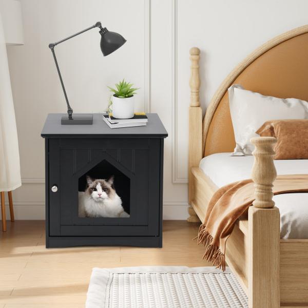 Picture of Costway HW66001DK Side Table Nightstand Weatherproof Multi-function Cat House - Black