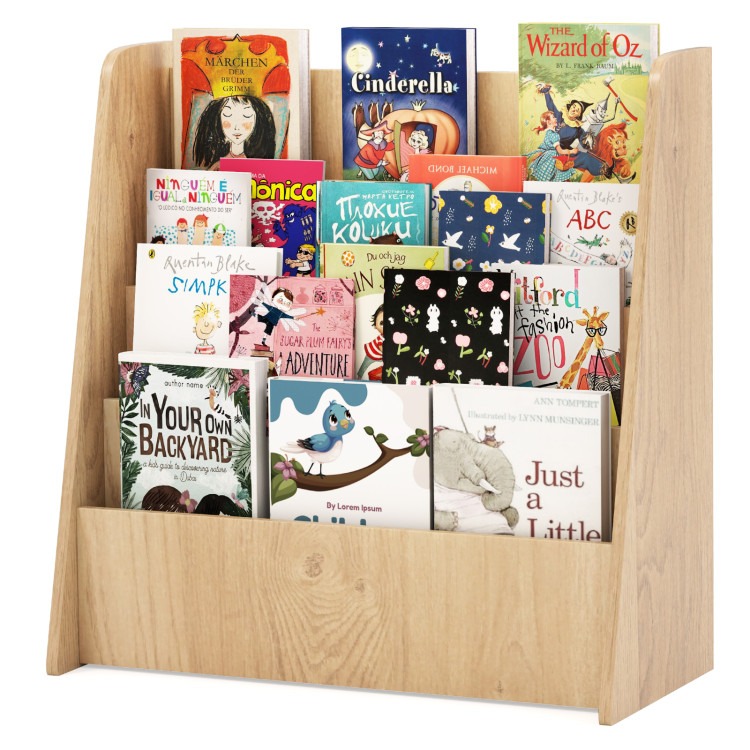 Picture of Costway CB10782NA 4-Tier Kids Bookshelf with Deep Compartments for Bedroom - Natural