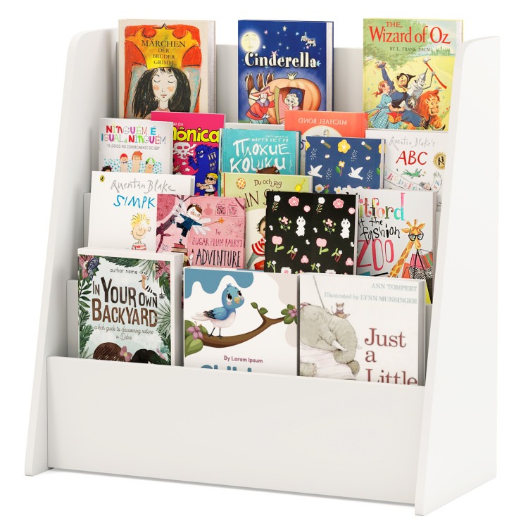 Picture of Costway CB10782WH 4-Tier Kids Bookshelf with Deep Compartments for Bedroom - White