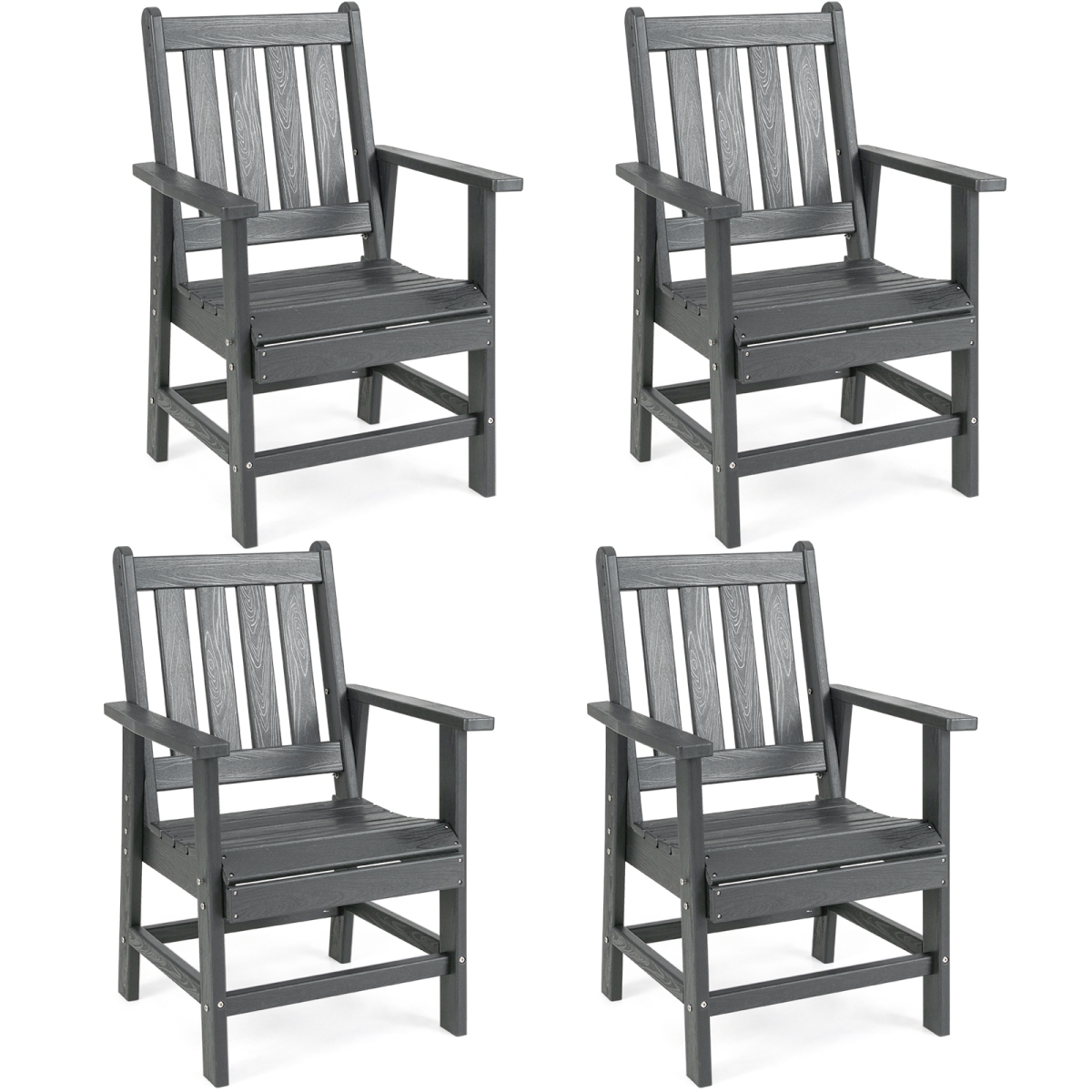 2-NP12507GR-2 Patio Dining Chairs with Wide Armrests - Gray - Set of 4