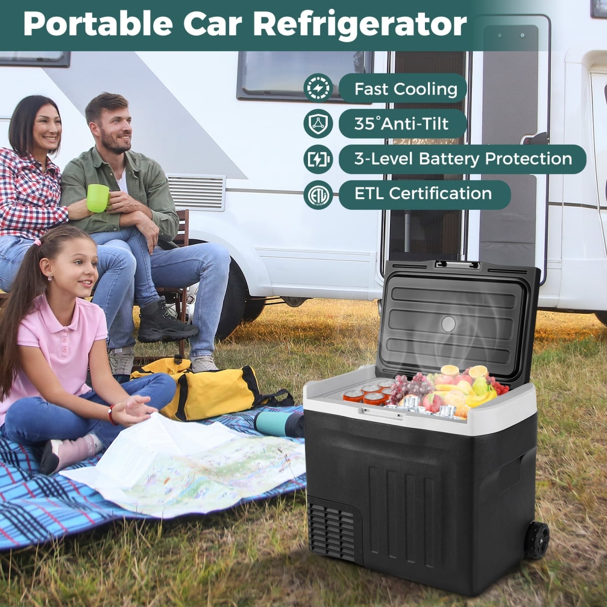 AX10013US-40 12V 42 qt. Car Refrigerator with Touch Panel & Removable Divider - Large