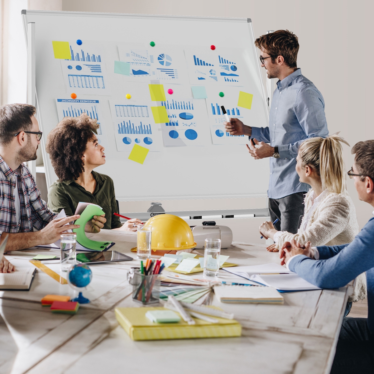 CB10214WH 48 x 36 in. Rolling Double-Sided Whiteboard with Magnetic Surface - White