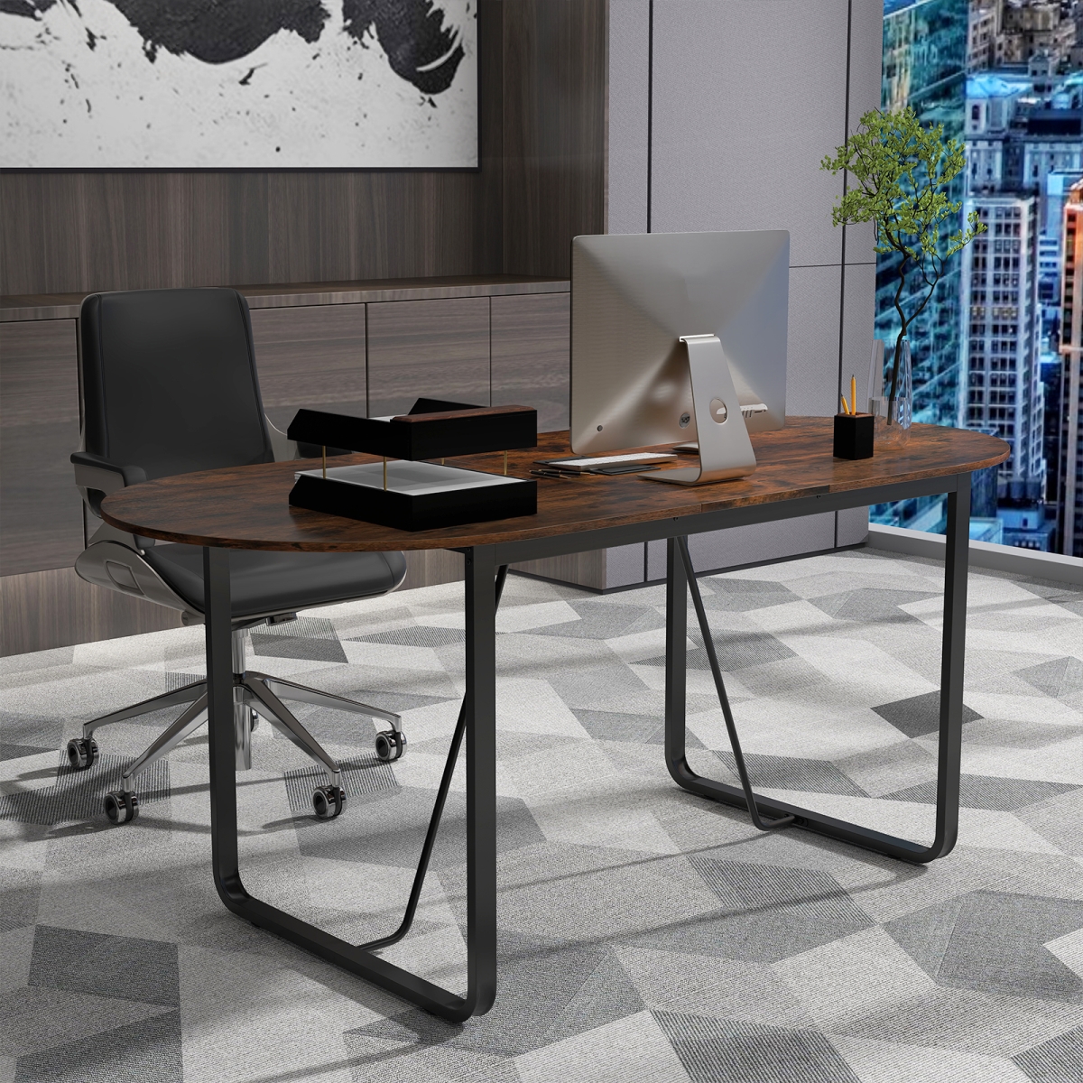 CB10807CF 71 in. Executive Oval Home Office Table with Cable Management Hole - Rustic Brown