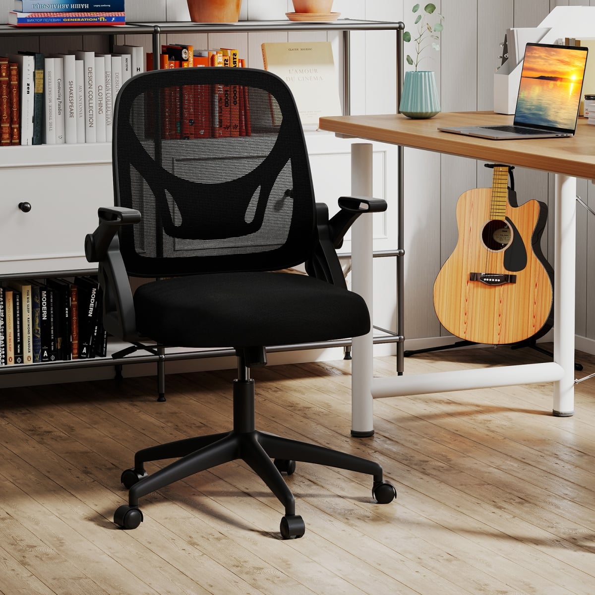 CB10935DK Ergonomic Computer Desk Chair with Lumbar Support & Flip-Up Arms - Black