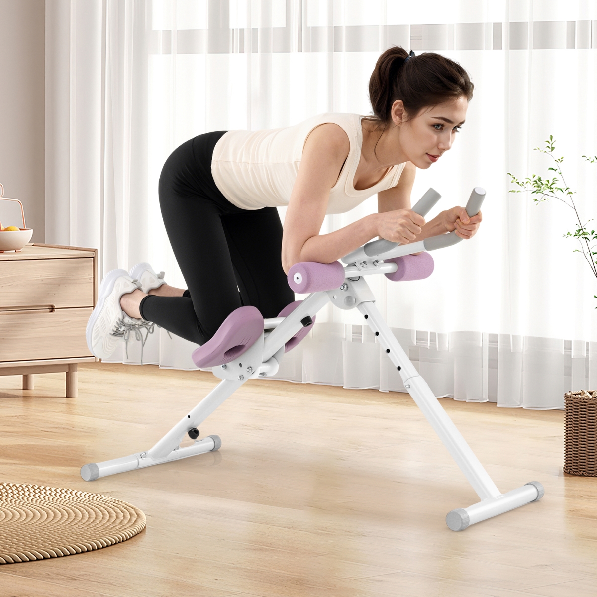 FH10155WH Adjustable Abdominal Trainer Workout Machine Foldable Cruncher - White