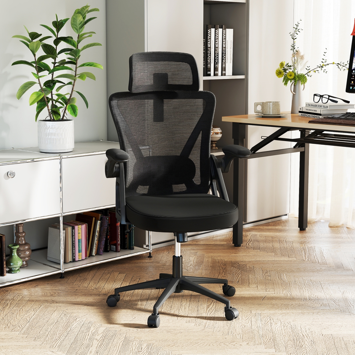 CB10919DK Ergonomic Mesh Office Chair with Adjustable Lumbar Support & Flip-Up Armrests - Black