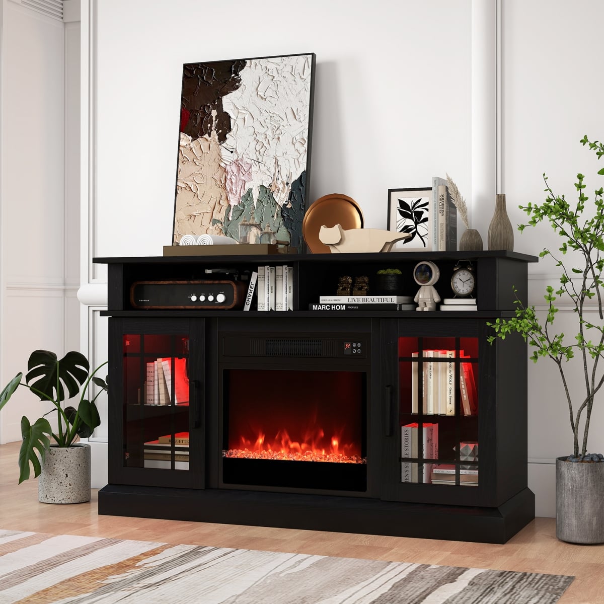 FP10887US-BK TV Stand with Electric Fireplace LED Lights & Remote Controls for TVs Up to 40 in. - Black