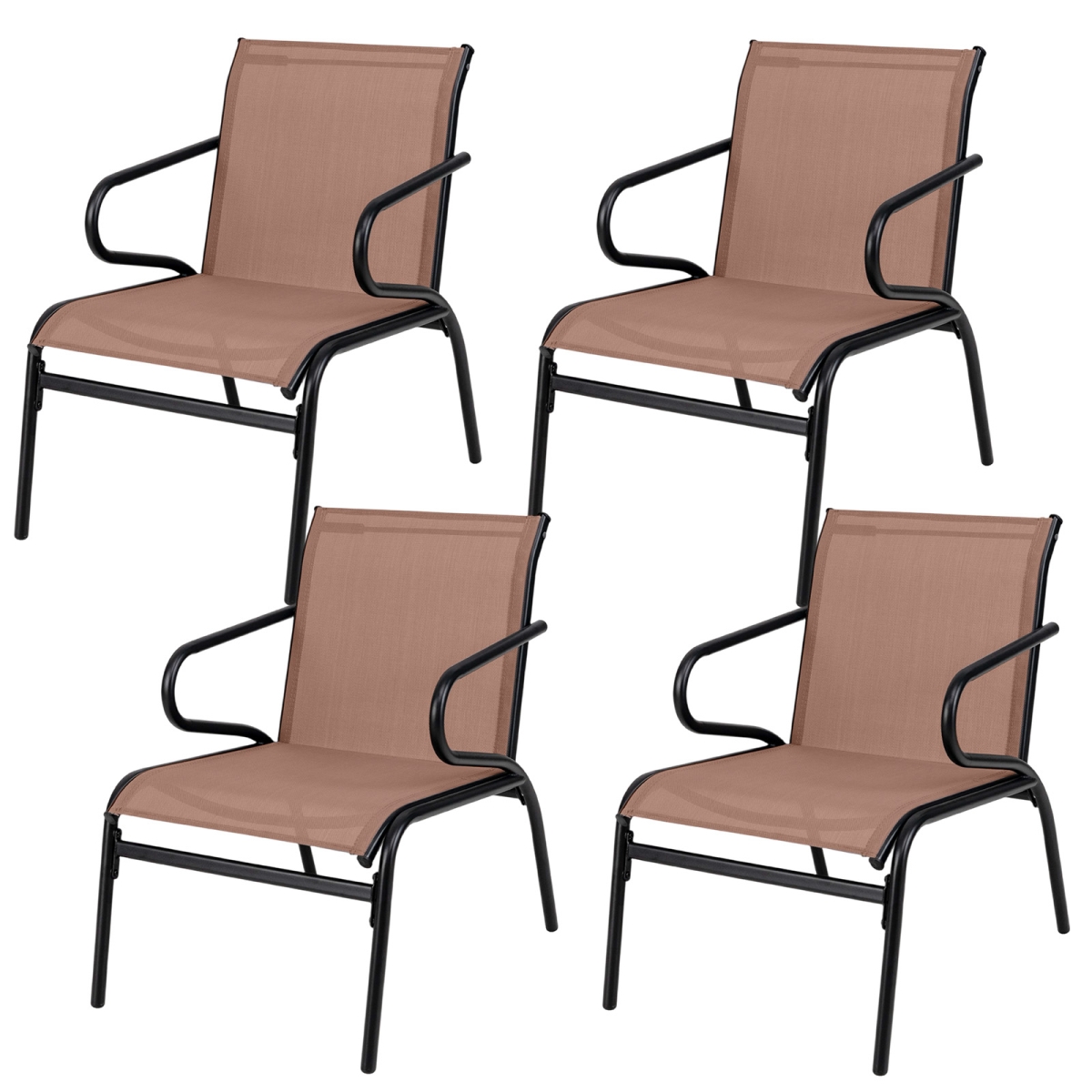 2-NP12648CF-2 Patio Chairs with Breathable Fabric for Poolside - Coffee - Set of 4