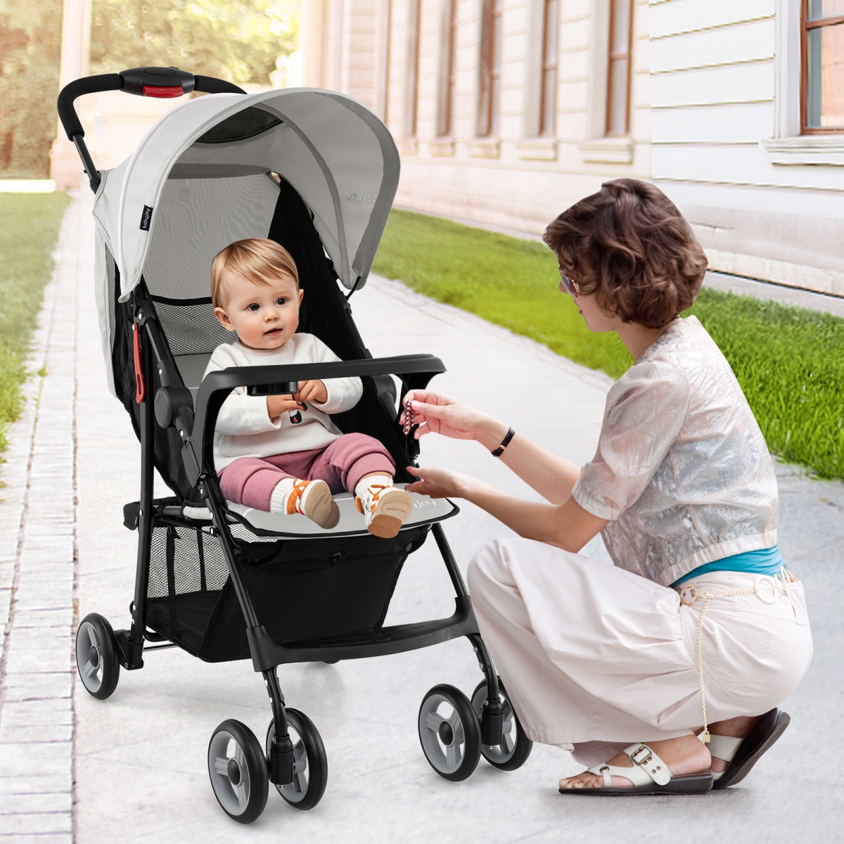 BB4758GR Toddler Travel Stroller with Canopy & Adjustable Backrest for Airplane - Gray