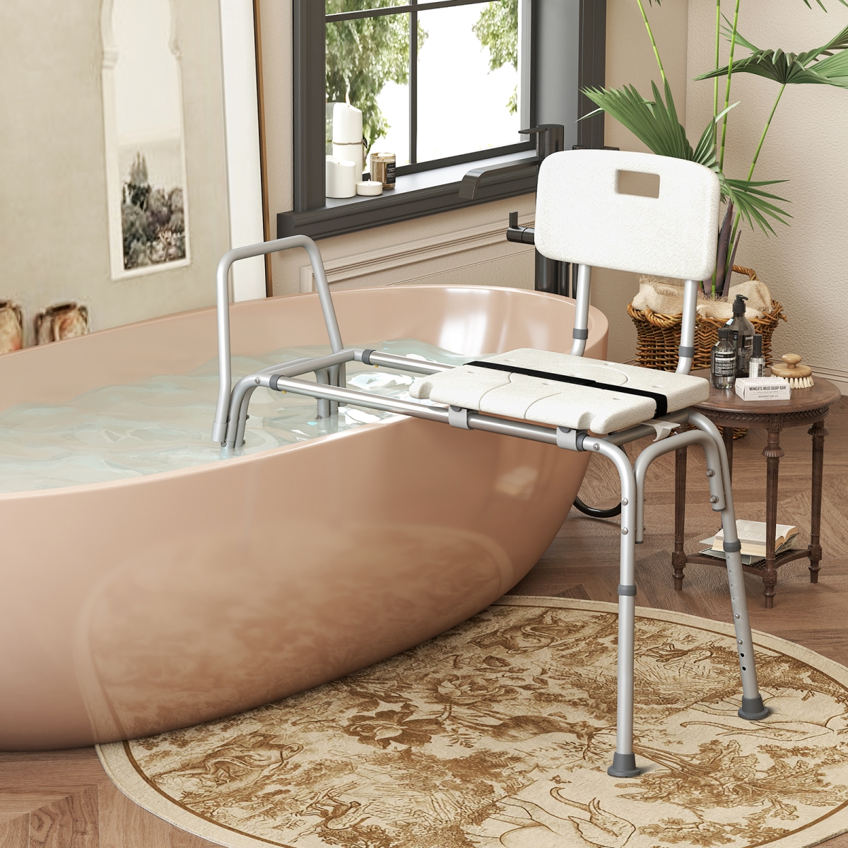 BA8296 Sliding Tub Transfer Bench with Extra-Wide Seat for Elderly & Disabled