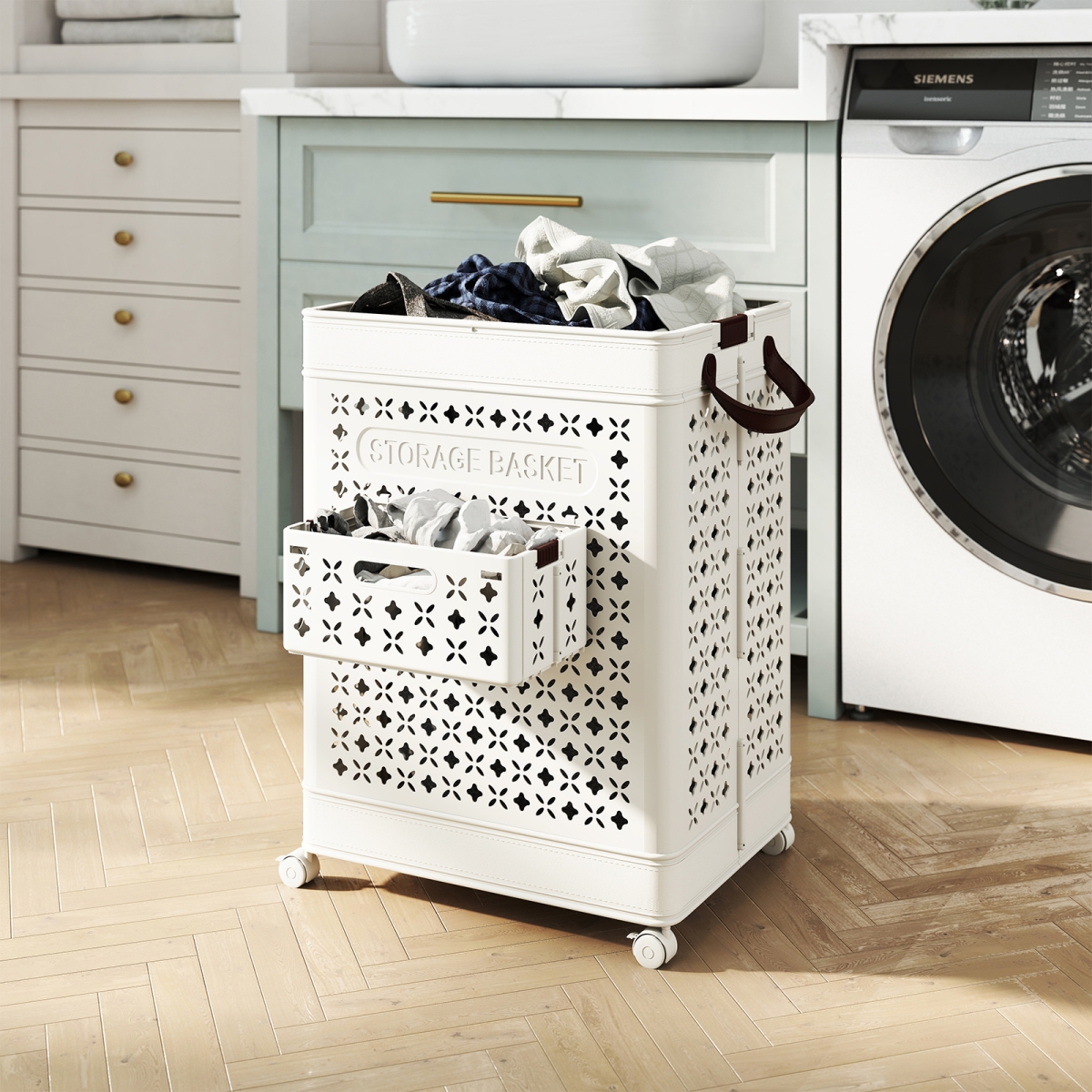 BA8365WH Collapsible Laundry Basket 20 Gallon Plastic Storage Bin - White