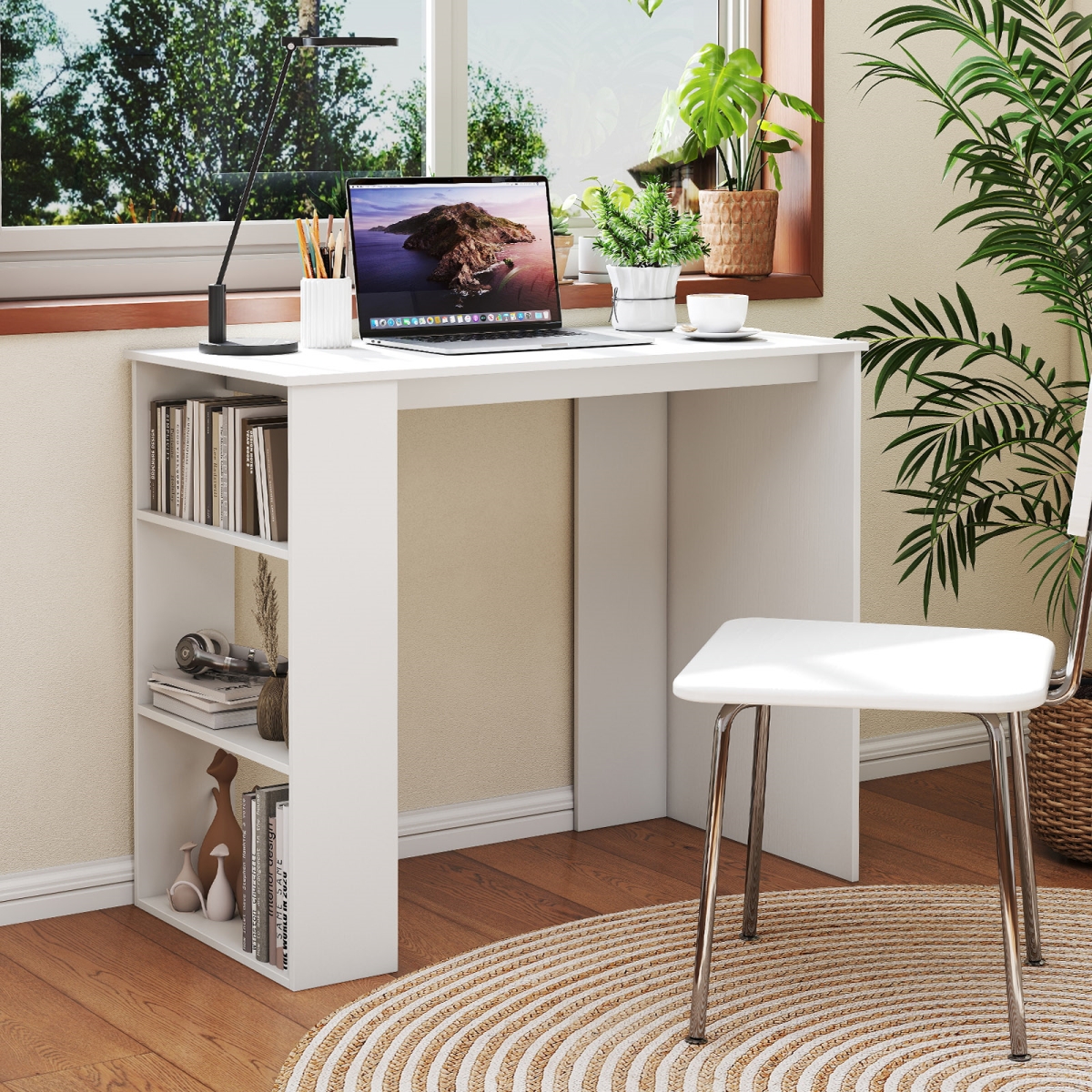 CB10868WH Computer Desk with Bookshelf for Small Space - White