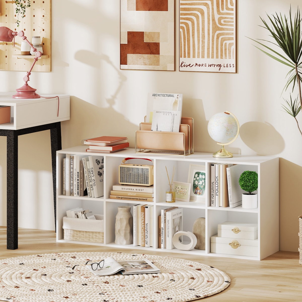 CB10894WH 8-Cube Bookcase Bookshelf with 2 Anti-Tipping Kits Storage Organizer - White