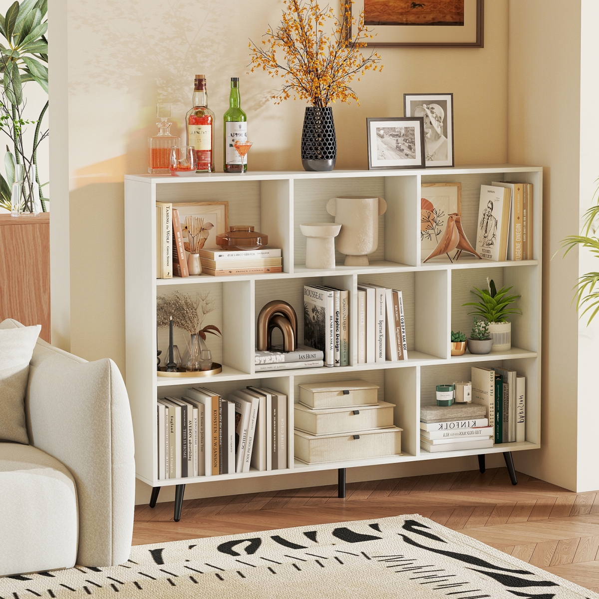 CB10955WH 10-Cube Bookcase with 5 Tapered Metal Legs - Off White