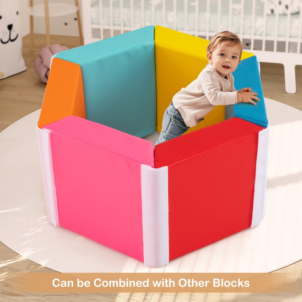 FH10143CS Hexagon Kids Ball Pit Foam Climbing Exercise Mat with Detachable PU Covers - Multi Color