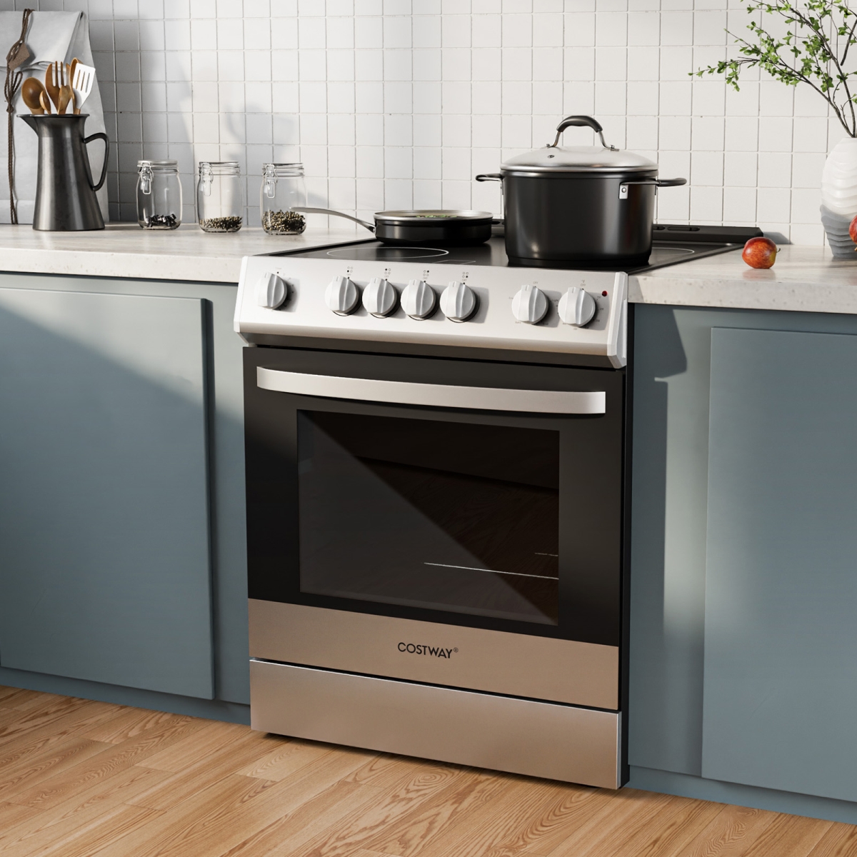 Picture of Costway FP10856WL-SL 30 in. Freestanding & Slide-in Kitchen Stove with 4 Burners Ceramic Cooktop - Silver