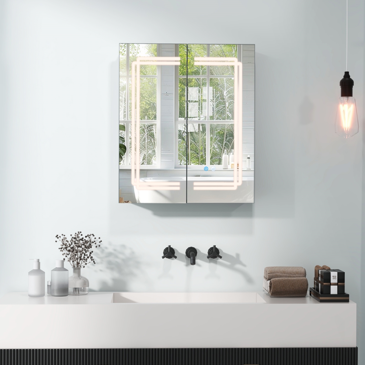 BA8162US 2 Doors Bathroom Mirror Medicine Wall Cabinet with Lights