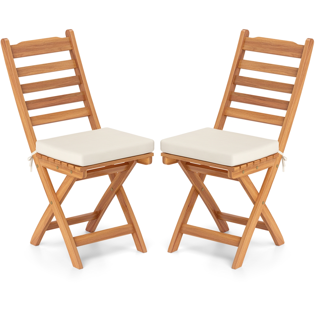 HW73321WH-2 Patio Folding Chairs with Soft Seat Cushion - Set of 2