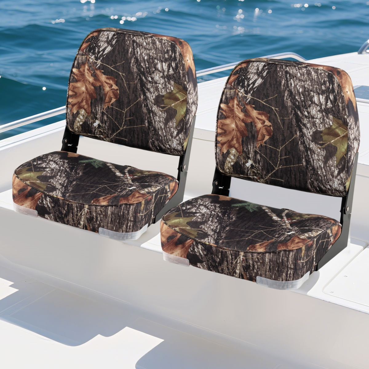 NP12116MC Seats Folding Low Back Boat Chairs Waterproof PVC Leather Cabin Seating - Camouflage - Pack of 2