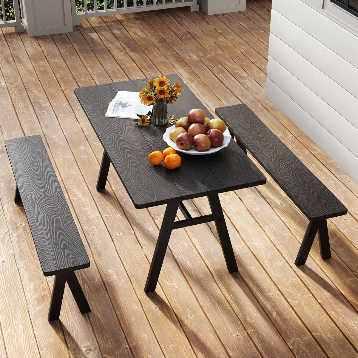NP12167CF- NP12168CF-2 Outdoor Picnic Table & Benches Set for 6 People - 3 Piece