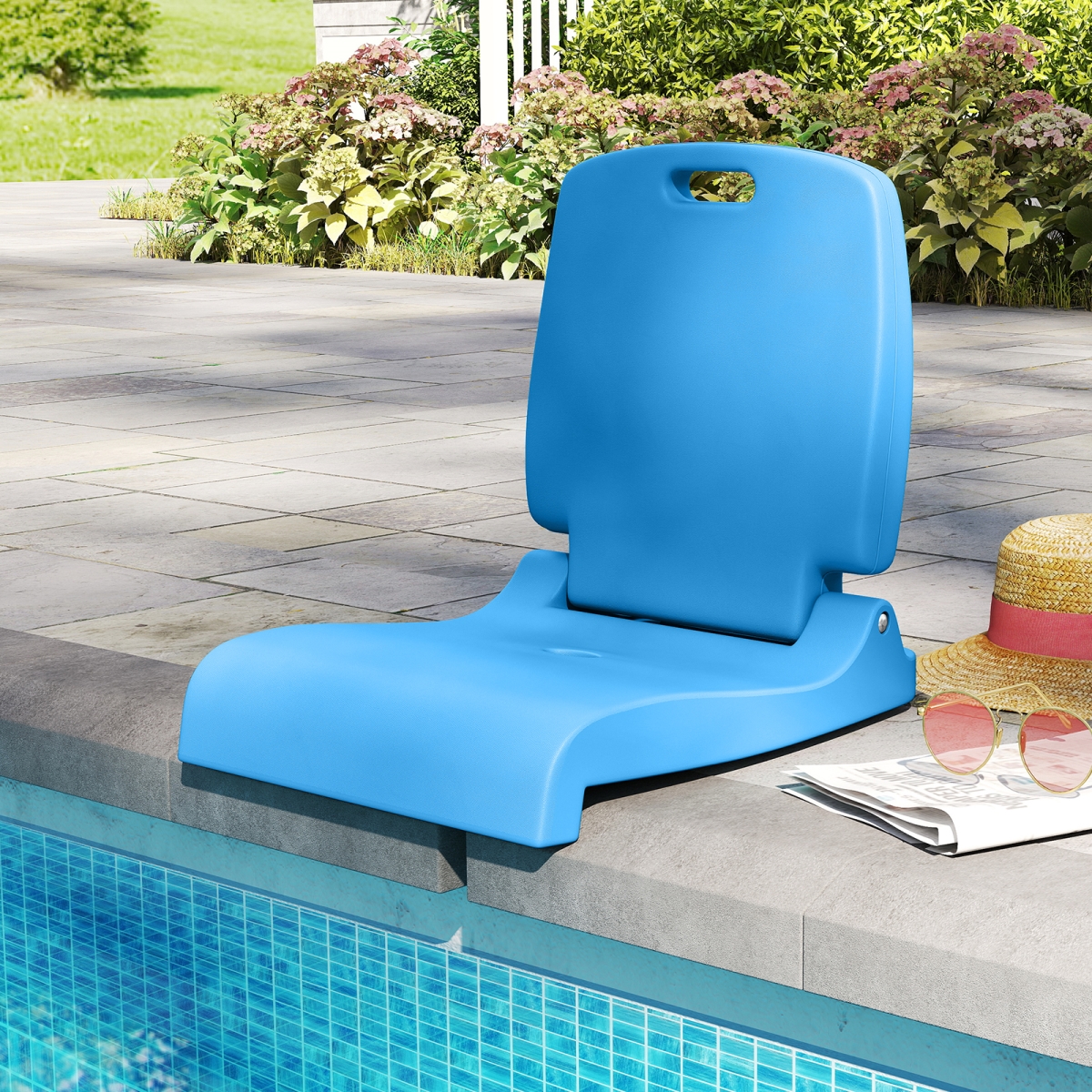 NP12284BL Foldable Outdoor Pool Chair with Handle & Back Support - Blue